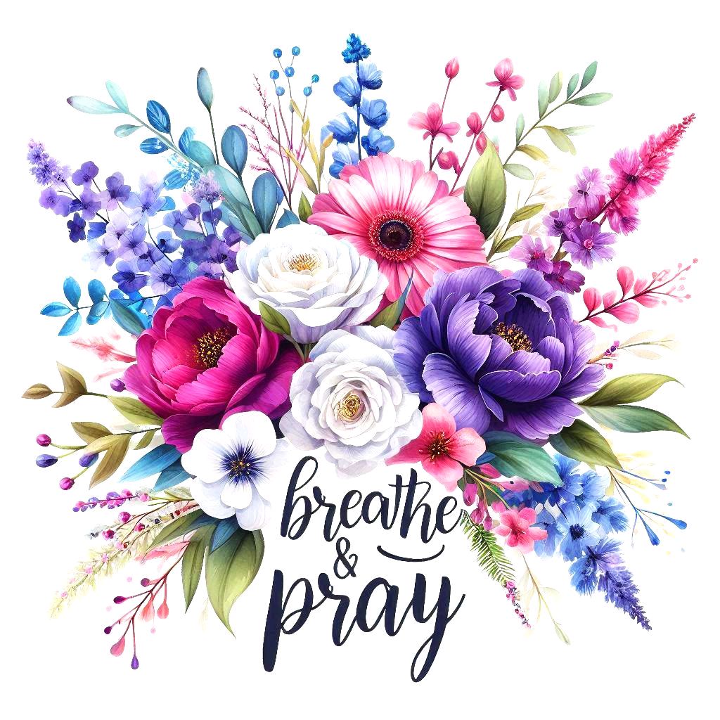 Breathe & Pray journal cover with colorful flowers